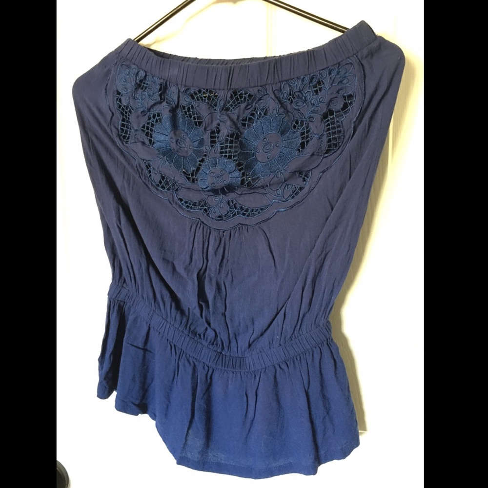 Blue Ornate Cutout Tube Top, Small